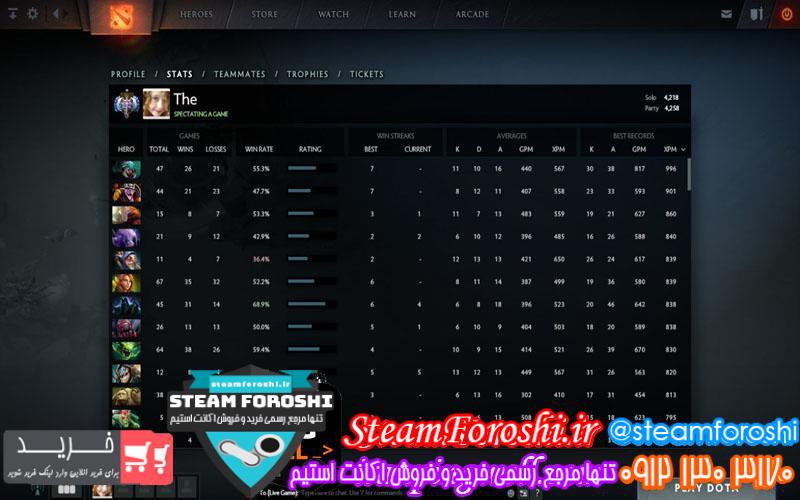 فروش اکانت دوتا ۲ کد 1052