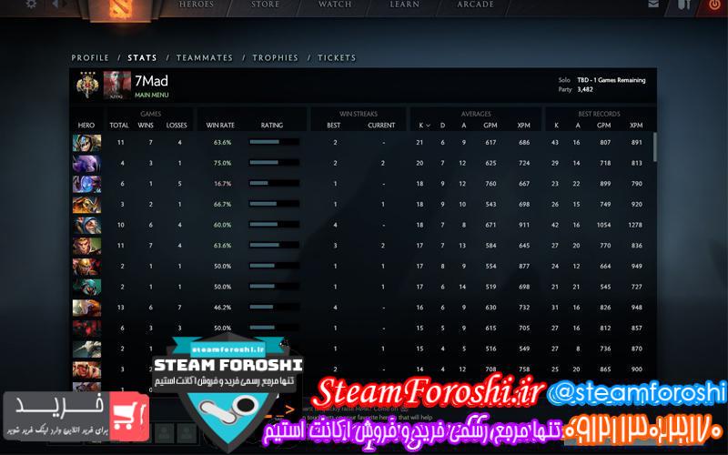 فروش اکانت دوتا ۲ کد 1800