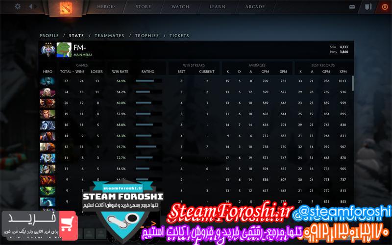 فروش اکانت دوتا ۲ کد 4733