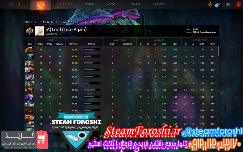 فروش اکانت دوتا ۲ کد 2170