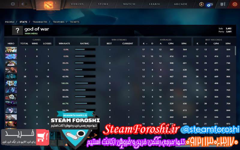 فروش اکانت دوتا ۲ کد 3109