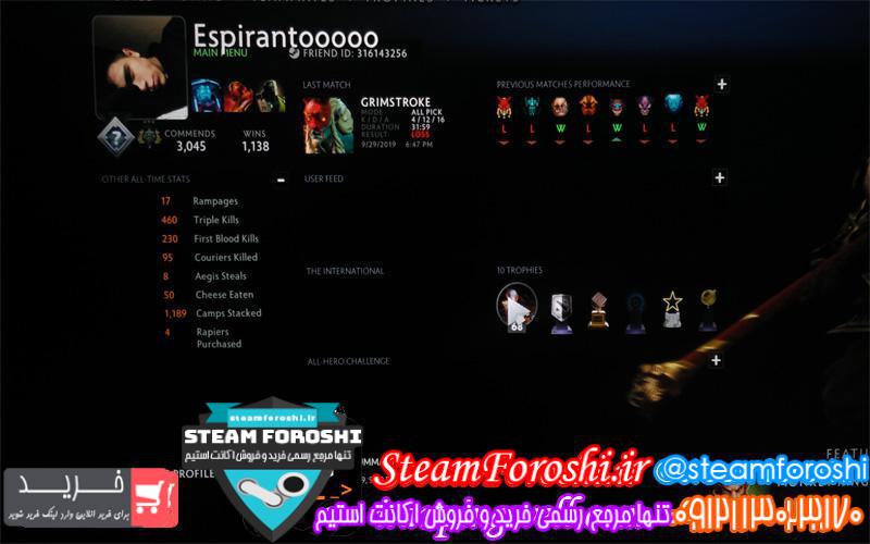 فروش اکانت دوتا ۲ کد ۳۵۴۵