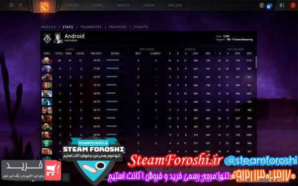 فروش اکانت دوتا ۲ کد ۳۹۸۸