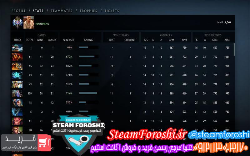 فروش اکانت دوتا ۲ کد 4800