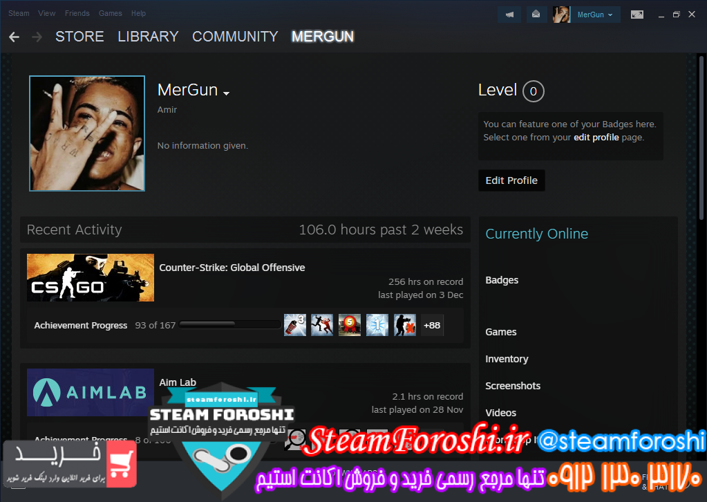 فروش اکانت cs go کد ۷۳۳۶