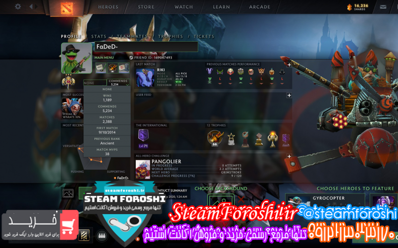 فروش اکانت دوتا ۲ کد ۸۲۳۰