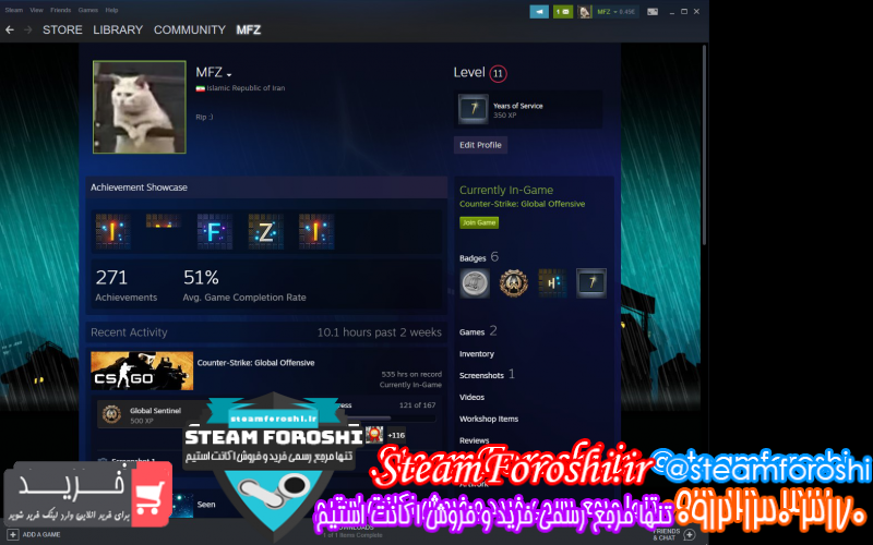 فروش اکانت cs go کد ۹۱۴۷