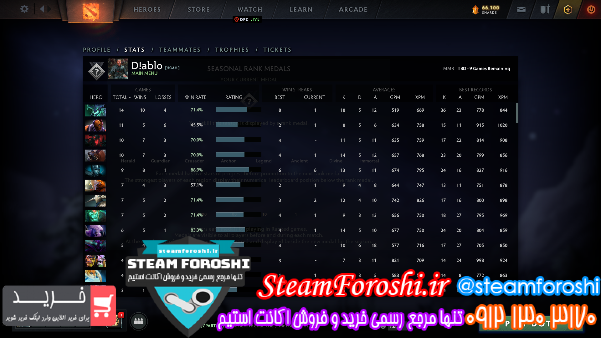 فروش اکانت دوتا ۲ کد ۹۲۲۱