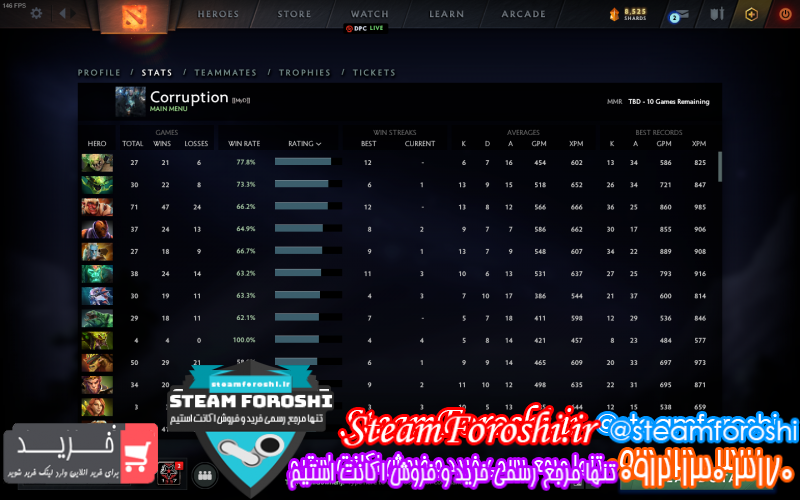 فروش اکانت دوتا ۲ کد ۹۲۷۰