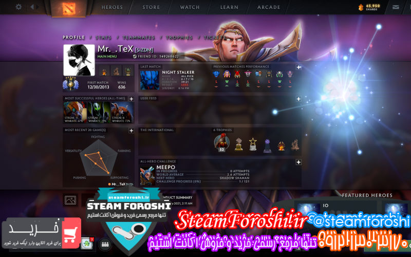 فروش اکانت دوتا ۲ کد ۹۳۱۲