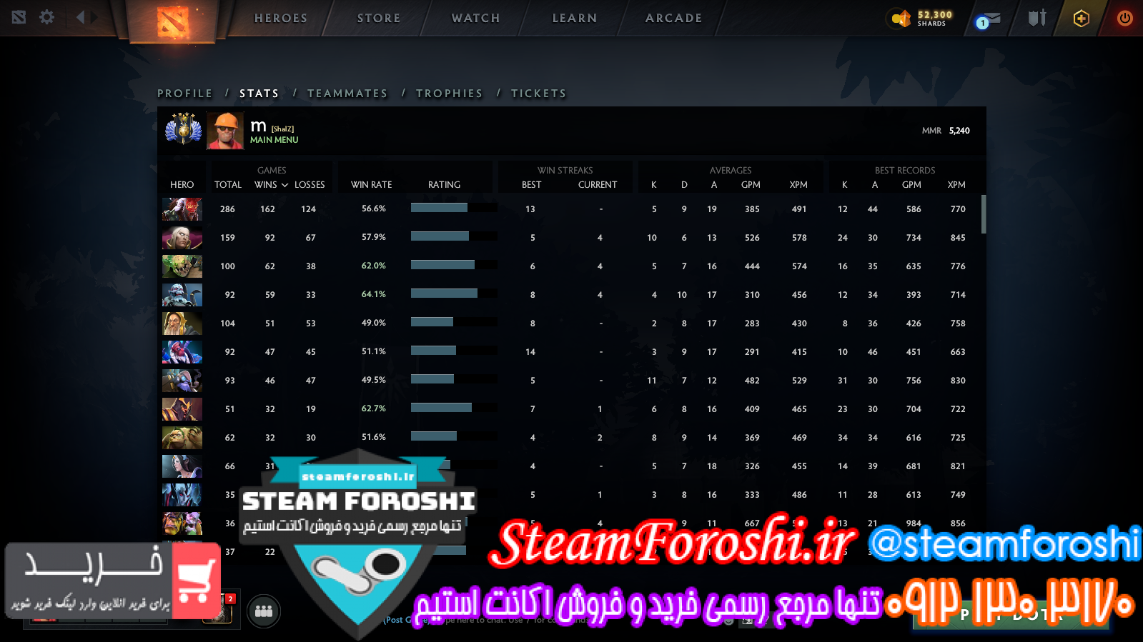 فروش اکانت دوتا ۲ کد ۹۶۲۵