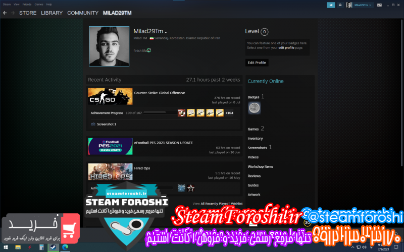 فروش اکانت استیم کد ۹۶۸۵