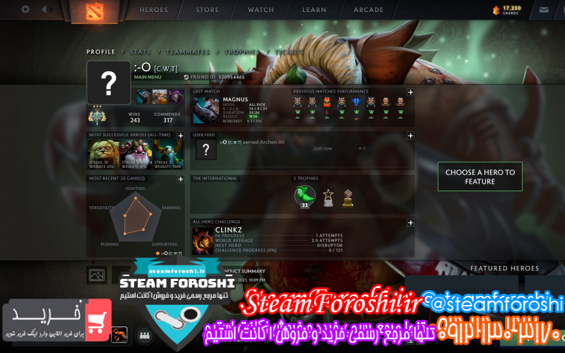 فروش اکانت دوتا ۲ کد ۹۹۹۱