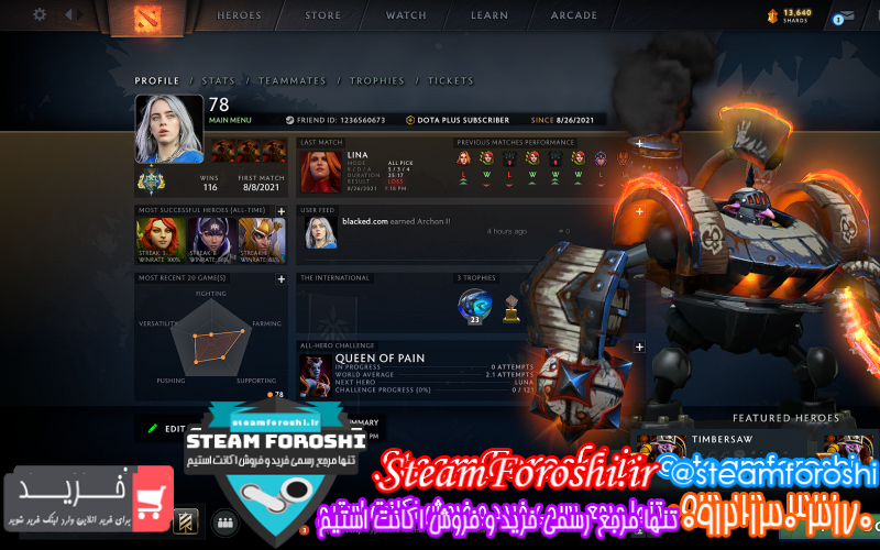 فروش اکانت دوتا ۲ کد ۱۰۰۱۳