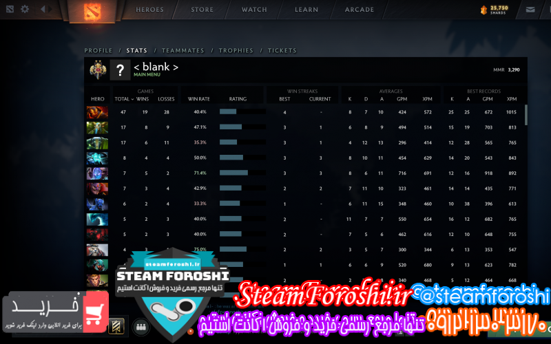 فروش اکانت دوتا ۲ کد ۱۰۰۸۶