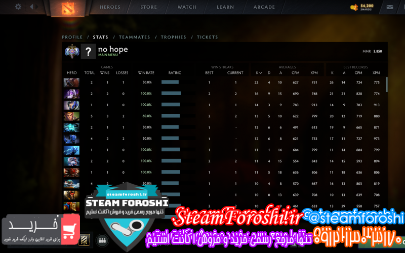 فروش اکانت دوتا ۲ کد ۱۰۳۴۷