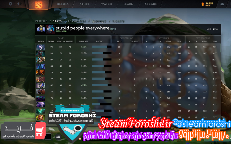 فروش اکانت دوتا ۲ کد ۱۰۶۲۲