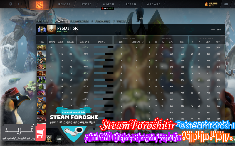 فروش اکانت دوتا ۲ کد ۱۰۸۳۱