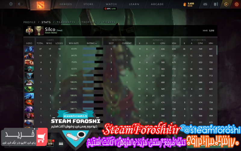 فروش اکانت دوتا ۲ کد ۱۰۸۴۶