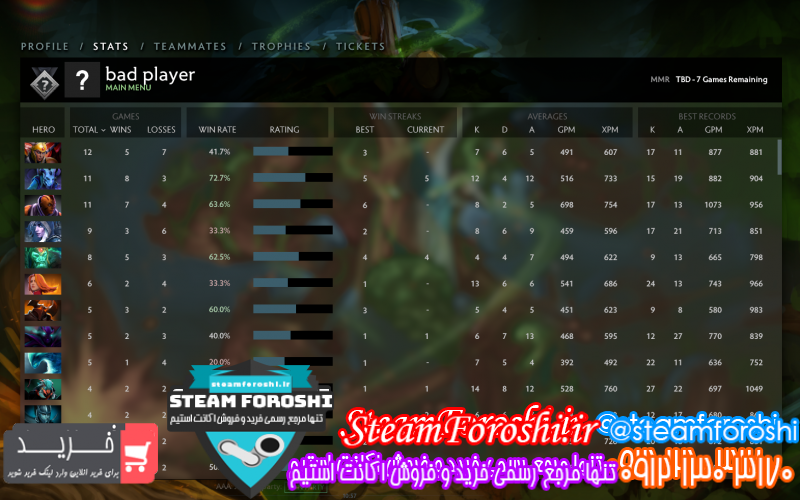 فروش اکانت دوتا ۲ کد ۱۰۷۵۲