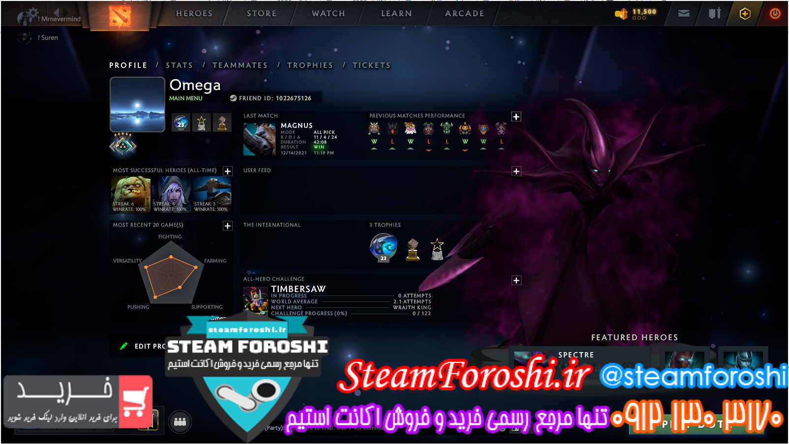 فروش اکانت دوتا ۲ کد ۱۰۷۹۳