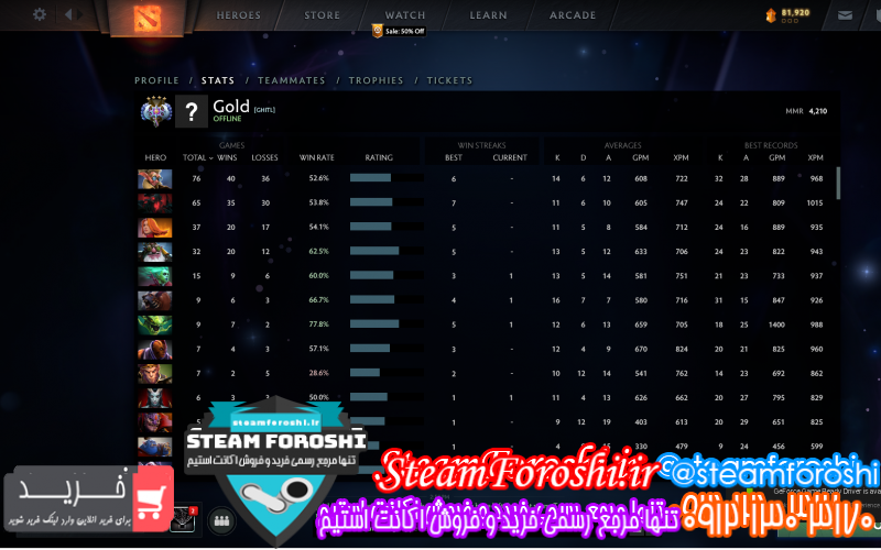 فروش اکانت دوتا ۲ کد ۱۰۸۹۱