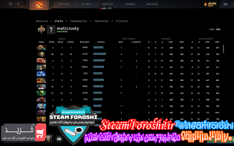 فروش اکانت دوتا ۲ کد ۱۱۰۹۶