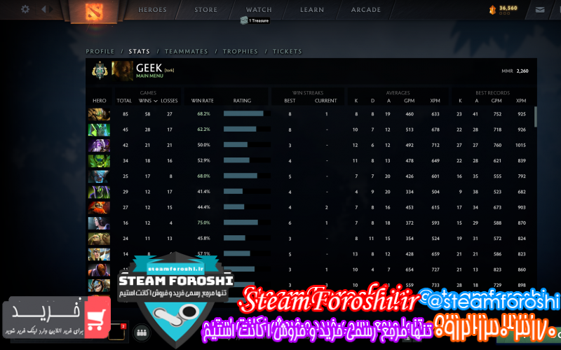 فروش اکانت دوتا ۲ کد ۱۱۳۶۰