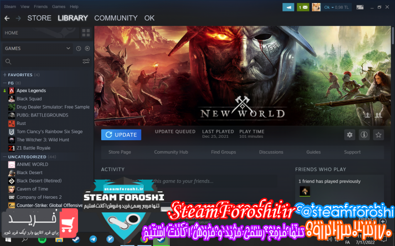 فروش اکانت استیم کد ۱۱۷۵۵