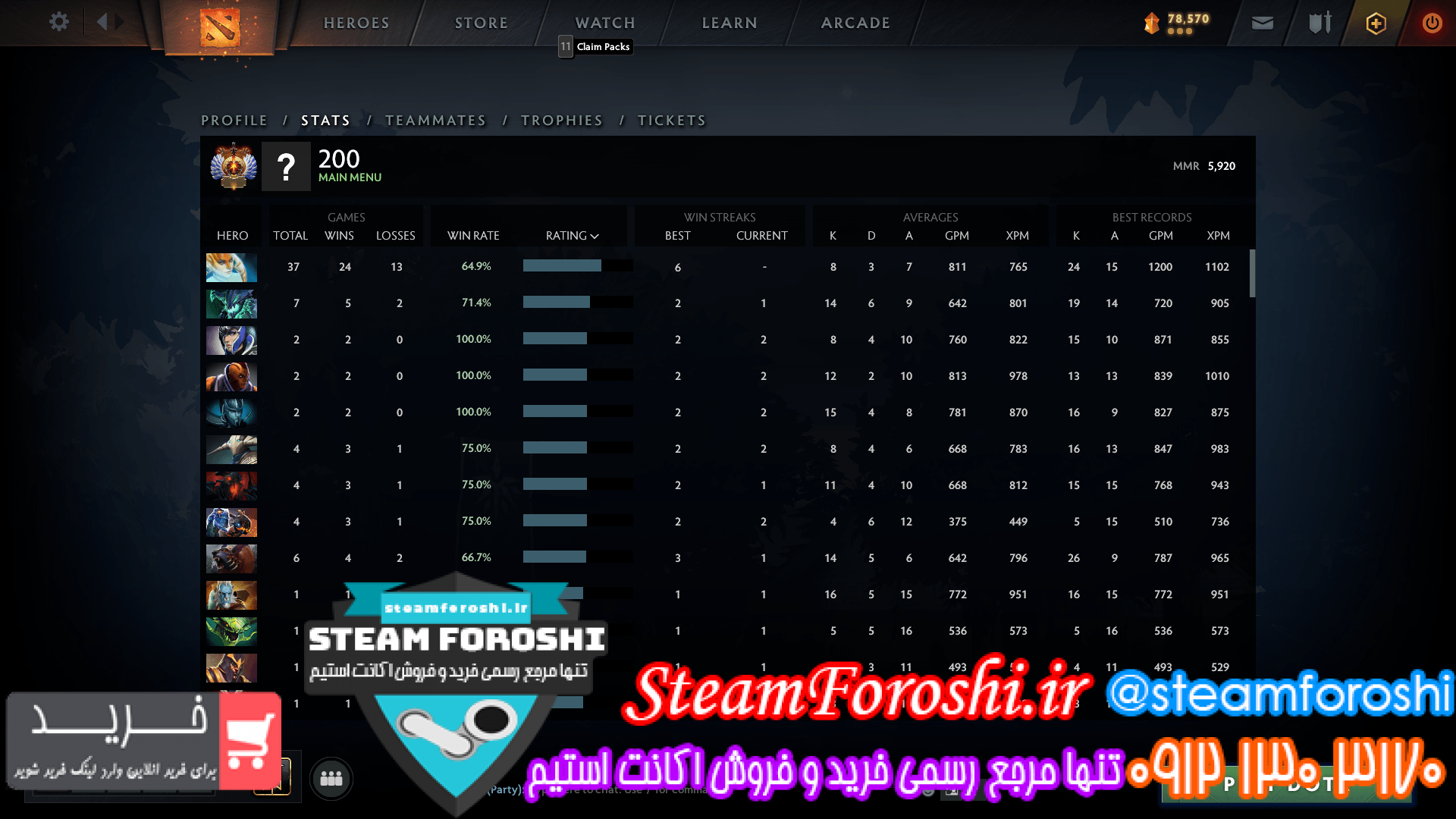 فروش اکانت دوتا 2 کد 11921