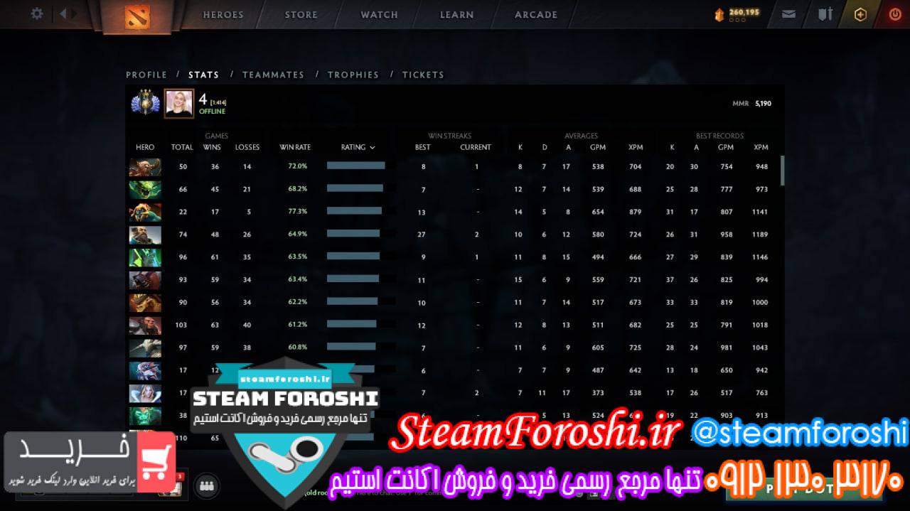 فروش اکانت دوتا 2 کد 12264