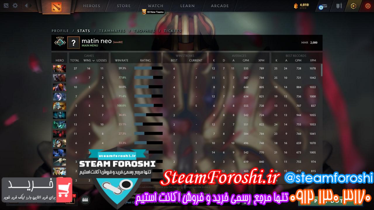 فروش اکانت دوتا 2 کد 12285