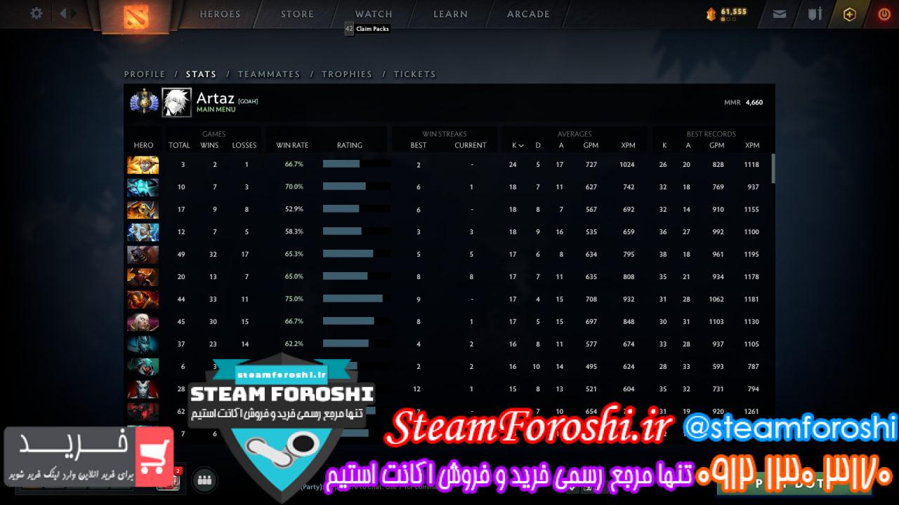 فروش اکانت دوتا 2 کد 12518