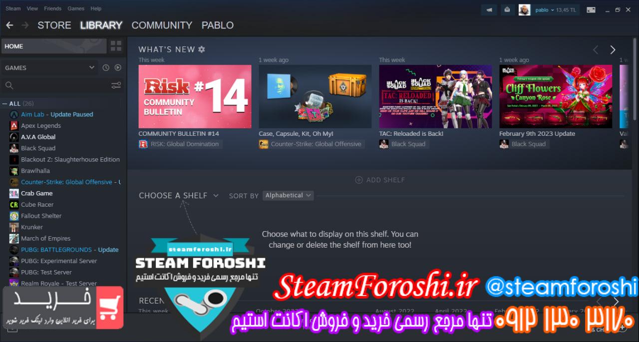 فروش اکانت استیم کد 12519