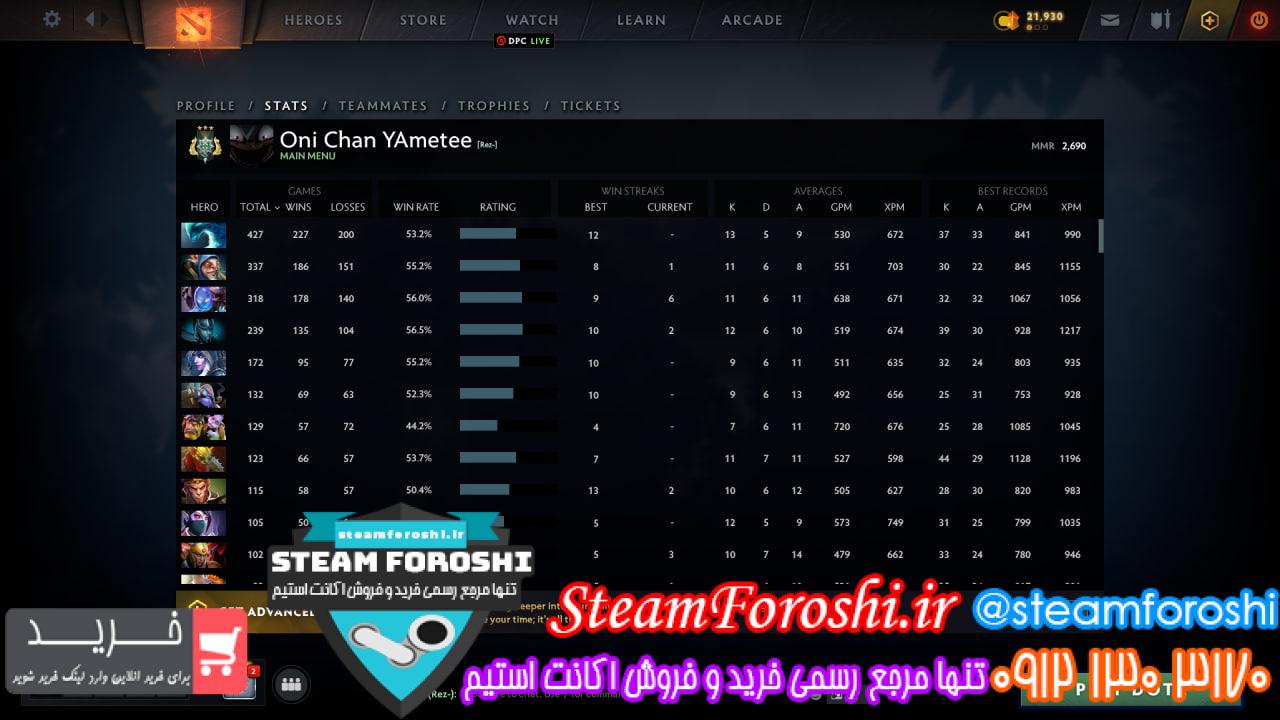 فروش اکانت دوتا 2 کد 12764