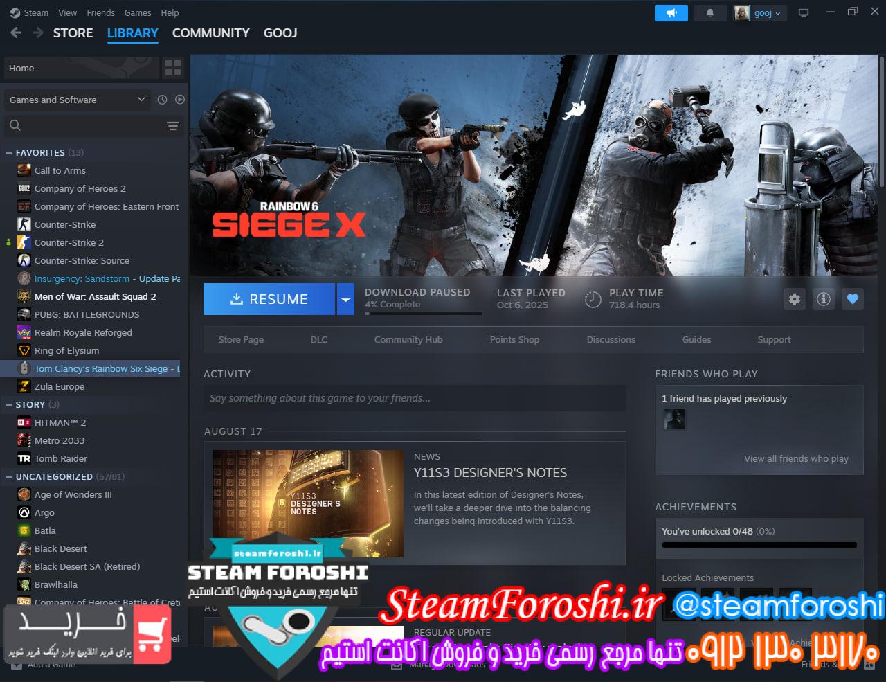 <h1><a href="https://steamforoshi.ir">خرید اکانت استیم کد 16198 </a></h1> <a href="https://steamforoshi.ir">خرید اکانت استیم </a><a href="https://steamforoshi.ir">فروش اکانت استیم </a> اسم اکانت : gooj کد خرید :16198 سال ساخت اکانت : 2018 بازي هاي موجود در اکانت : Rainbow six siege , CS 2 prime , insurgency sandstorm m men of war assault squad 2 , cs source , company of heroes 2 توضيحات : اکانت رینبو 720 ساعت تایم پلی. به غیر از این چند تا بازی پولی دیگه هم هست. کانتر استرایک هم هم فری نیست و دوره csgo خریداری شده. دویست ساعت تایم پلی. قیمت : 3000000 <p style="text-align: center;">تنها شماره هاي معتبر خریدگاه جهت خريد و خرید اکانت و آیتم 09121303170 براي خرید اکانت آيتم خود به ادرس زير برويد <a class="fasc-button fasc-size-large fasc-type-flat fasc-rounded-medium" style="background-color: #33809e; color: #ffffff;" href="https://steamforoshi.ir/sell">خرید اکانت و آيتم </a></p> خرید اکانت استیم کد 16198