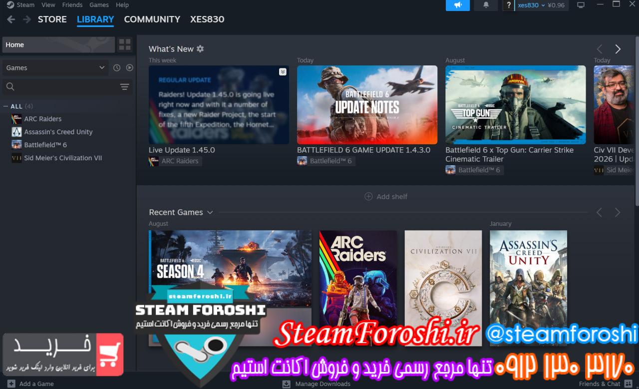<h1><a href="https://steamforoshi.ir">خرید اکانت استیم کد 16275 </a></h1> <a href="https://steamforoshi.ir">خرید اکانت استیم </a><a href="https://steamforoshi.ir">فروش اکانت استیم </a> اسم اکانت : xes830 کد خرید :16275 سال ساخت اکانت : 2024 بازي هاي موجود در اکانت : battlefield 6 arc raiders civilization vii توضيحات : قیمت : 16000000 <p style="text-align: center;">تنها شماره هاي معتبر خریدگاه جهت خريد و خرید اکانت و آیتم 09121303170 براي خرید اکانت آيتم خود به ادرس زير برويد <a class="fasc-button fasc-size-large fasc-type-flat fasc-rounded-medium" style="background-color: #33809e; color: #ffffff;" href="https://steamforoshi.ir/sell">خرید اکانت و آيتم </a></p> خرید اکانت استیم کد 16275