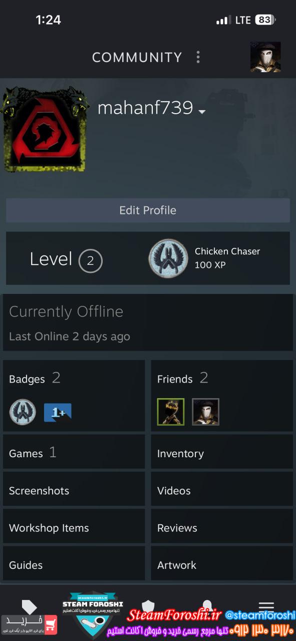 <h1><a href="https://steamforoshi.ir">خرید اکانت cs go کد </a></h1> <a href="https://steamforoshi.ir">خرید اکانت سی اس گو </a><a href="https://steamforoshi.ir">فروش اکانت سی اس گو </a> اسم اکانت : mahanf739 کد خرید :16336 رنک اصلی : Silver 1 وینگ من رنک : دارد پرایوت رنک : Sergeant تایم پلی : دو ماه اکانت پرایم است : بله سرویس مدال های اکانت : نمیدونم سال ساخت : 2019 ایتم ها : یه کیس داره بازی های دیگر : اکانت پرایم هست و چون دیگه پلی نمیدونم زیر قیمت گذاشتم اکانت رو، حداقل یه تومن زیر قیمت پرایم کردن هستش در حال حاضر قیمت : ۳.۵۰۰.۰۰۰ <p style="text-align: center;">تنهاشماره هاي معتبر خریدگاه جهت خريد و خرید اکانت و آیتم 09121303170 براي خرید اکانت آيتم خود به ادرس زير برويد <a class="fasc-button fasc-size-large fasc-type-flat fasc-rounded-medium" style="background-color: #33809e; color: #ffffff;" href="https://steamforoshi.ir/sell">خرید اکانت و آيتم </a></p> خرید اکانت سی اس گو کد 16336