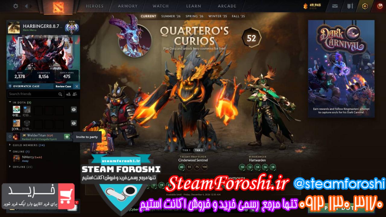 <a href="https://steamforoshi.ir">خرید اکانت دوتا 2 </a><a href="https://steamforoshi.ir">فروش اکانت دوتا 2 </a> نام اکانت : Harbinger887 کد خرید :16356 نوع مدال :Ancient رنک مدال : 3 رنک ام ام ار: 4k ریجن اکانت : Usa قابليت ادد کردن : دارد سال ساخت اکانت : قدیمی بازي هاي ديگر : For honor آيتم هاي بازي : ارکانا pa,ایمورتال بنفش drow,وپن shattered greatsword هیروی sven, ایمورتال sf,پرسنا am،سه ماه دوتا پلاس فعال نشده،تمامی ایتم هایی که خود بازی داده گرفته شده ، ایمورتال و یسری کلکتور کش هم برای هیروهای دیگه موجوده، موجوده ، توضيحات : ۴۷۸۷ ساعت گیم پلی داره ، و آیتم های داخل بازی اکثرا قابلیت ترید ندارن ،تمام ایتم هایی که خود بازی داده داخل اکانت هست. قیمت : 30000000 <p style="text-align: center;">تنها شماره هاي معتبر خریدگاه جهت خريد و خرید اکانت و آیتم 09121303170 براي خرید اکانت آيتم خود به ادرس زير برويد <a class="fasc-button fasc-size-large fasc-type-flat fasc-rounded-medium" style="background-color: #33809e; color: #ffffff;" href="https://steamforoshi.ir/sell">خرید اکانت و آيتم </a></p> خرید اکانت دوتا 2 کد 16356