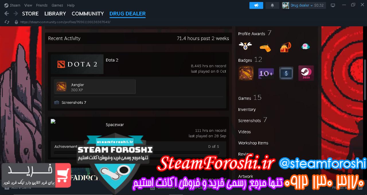 <a href="https://steamforoshi.ir">خرید اکانت دوتا 2 </a><a href="https://steamforoshi.ir">فروش اکانت دوتا 2 </a> نام اکانت : Drug Dealer کد خرید :16363 نوع مدال :Ancient رنک مدال : 3 رنک ام ام ار: 4200 ریجن اکانت : turkey قابليت ادد کردن : دارد سال ساخت اکانت : قدیمی بازي هاي ديگر : Gta V - witcher 3 - batman arkham knight آيتم هاي بازي : arcana: ES SF PA Rubick lina and Sven shattered greatsword توضيحات : جیمیل اصلی داره با کلی کالکتور و ایمورتال اضافه 8000تایم پلی بخاطر بن کانتر 25 میل تخفیف دادم قیمت : 100000000 <p style="text-align: center;">تنها شماره هاي معتبر خریدگاه جهت خريد و خرید اکانت و آیتم 09121303170 براي خرید اکانت آيتم خود به ادرس زير برويد <a class="fasc-button fasc-size-large fasc-type-flat fasc-rounded-medium" style="background-color: #33809e; color: #ffffff;" href="https://steamforoshi.ir/sell">خرید اکانت و آيتم </a></p> خرید اکانت دوتا 2 کد 16363