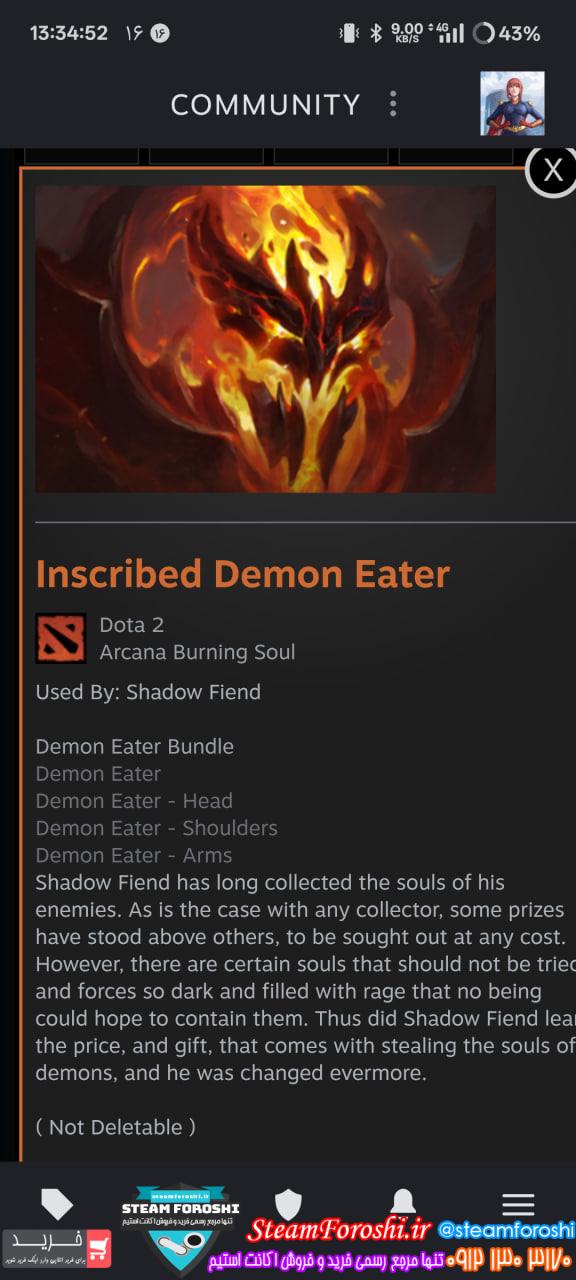 <h1><a href="https://steamforoshi.ir">خرید آیتم دوتا 2 کد 16368 </a></h1> <a href="https://steamforoshi.ir">2 خرید آيتم دوتا </a><a href="https://steamforoshi.ir">2 فروش آيتم دوتا </a> اسم آیتم : Demon eater کد خرید :16368 نوع آيتم : Arcana اسم هيرو آيتم : Shadow fiend نوع انتقال : ترید توضيحات : قیمت در مارکت : 18 دلار قیمت : 5500000 <p style="text-align: center;">تنهاشماره هاي معتبر خریدگاه جهت خريد و خرید اکانت و آیتم 09121303170 براي خرید اکانت آيتم خود به ادرس زير برويد <a class="fasc-button fasc-size-large fasc-type-flat fasc-rounded-medium" style="background-color: #33809e; color: #ffffff;" href="https://steamforoshi.ir/sell">خرید اکانت و آيتم </a></p> خرید آیتم دوتا 2 کد 16368